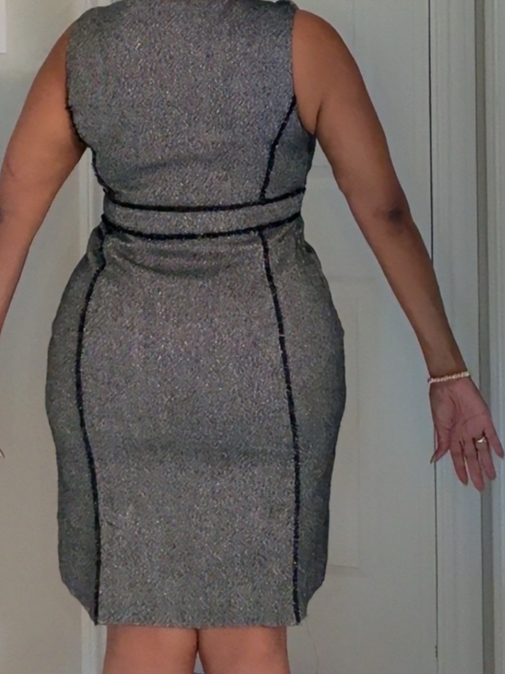 Merona Black and Gray Tweed Sheath Dress with Floral Applique - Picture 3 of 5